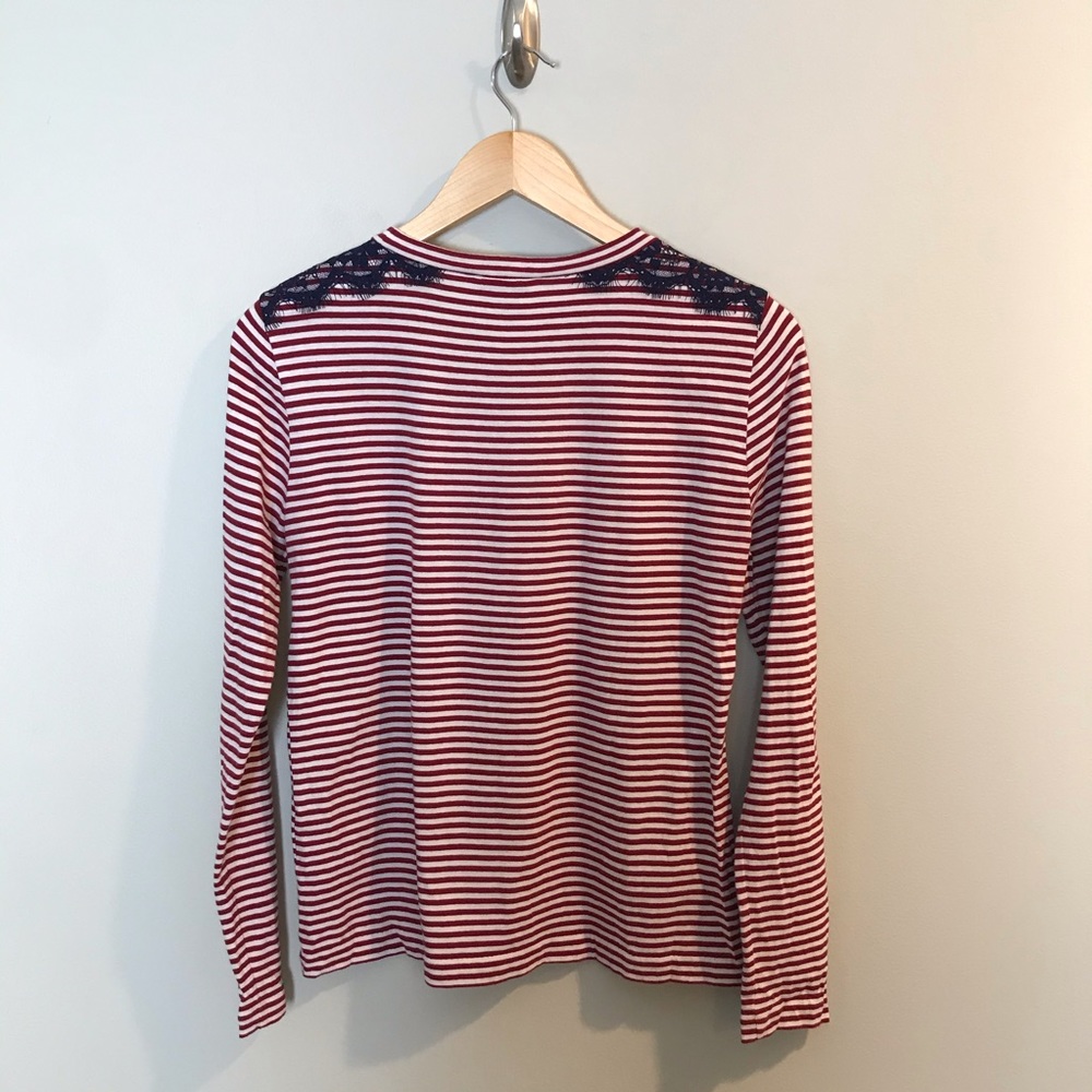 SOLD|J. Crew Red White Striped Blue Lace T-Shirt - Picture 6 of 6